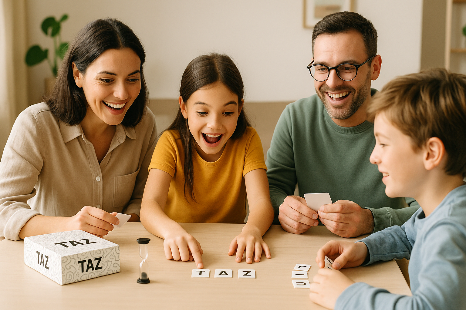 Famille jouant au jeu TAZ de Mafelo Players